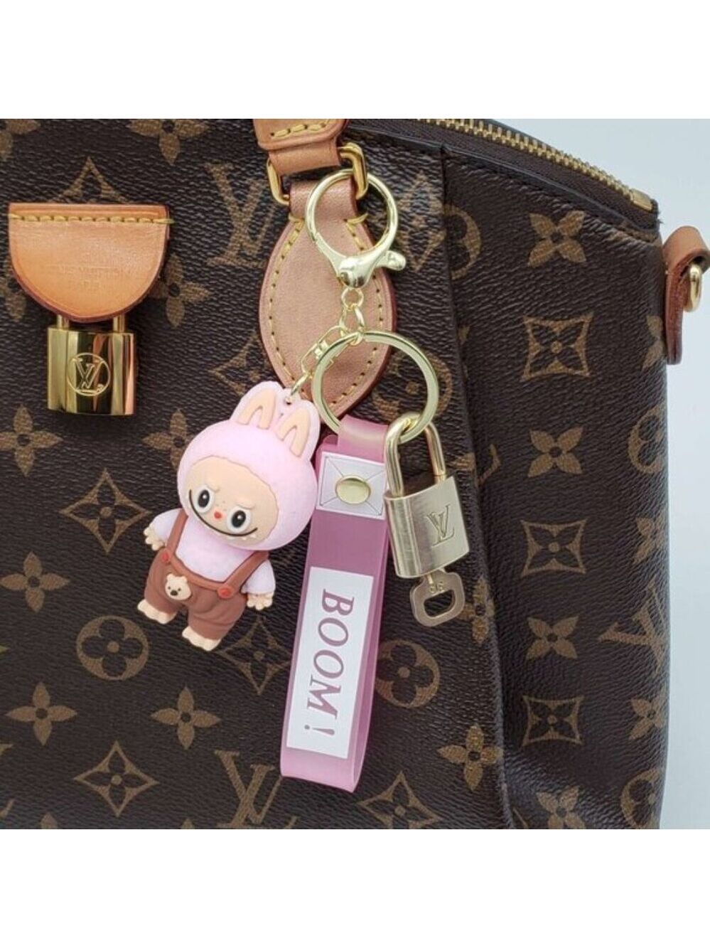Louis Vuitton Gold Padlock Key 🔒 Authentic LV Charm + Unbranded Labubu Keychain - Picture 2 of 8